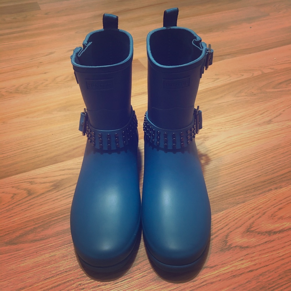 New Hunter Blue ankle rain boots